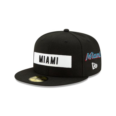 Black Miami Marlins Hat - New Era MLB Boxed Wordmark 59FIFTY Fitted Caps USA4581970